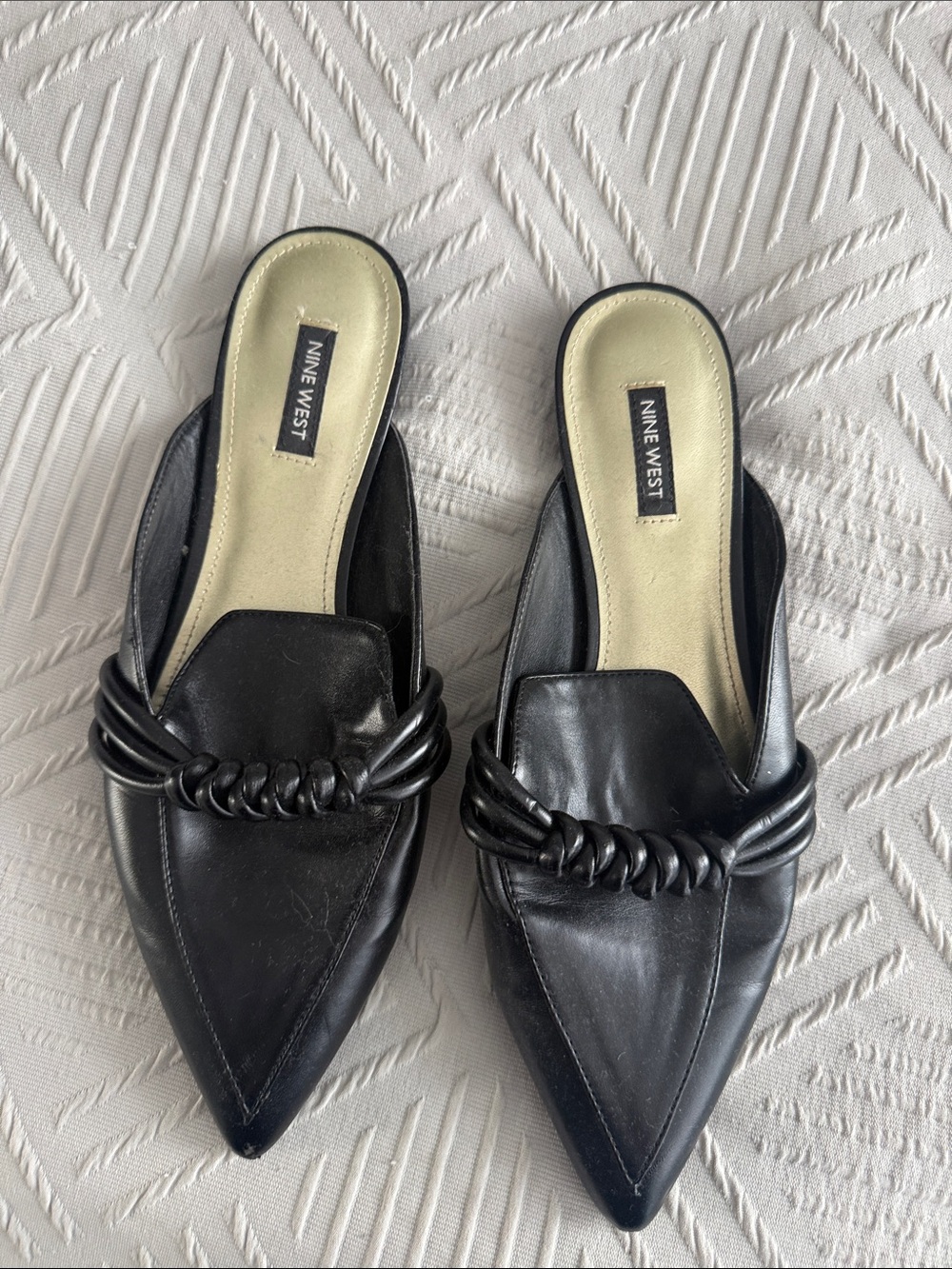 Nine West Black Pointed Slip-On Mules with Twisted Knot
